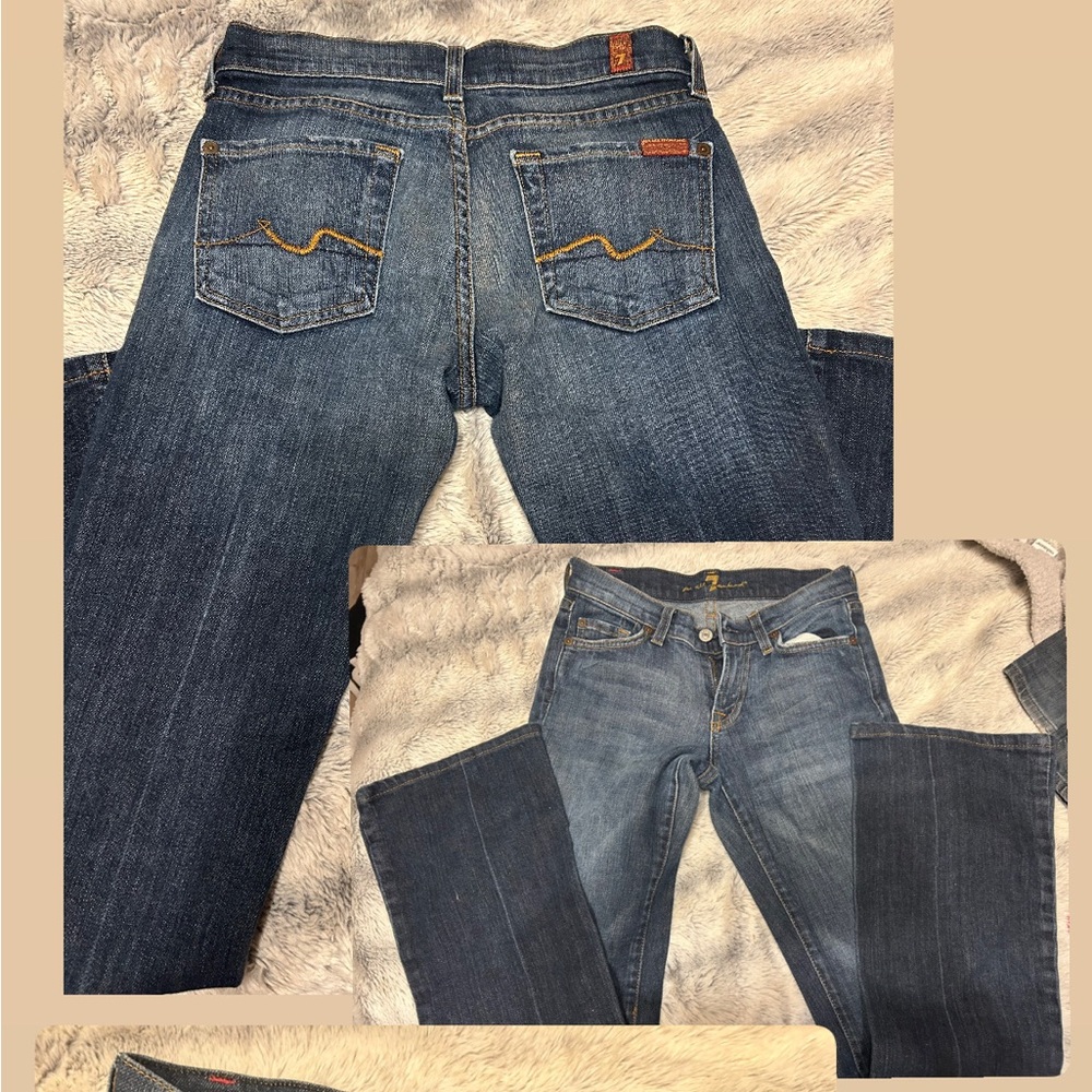 Dark washed bootcut jeans, size 7, brand- for all 7 man kind.